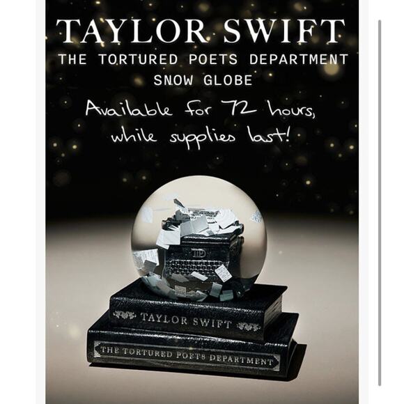 Taylor Swift THE TORTURED POETS DEPARTMENT SNOWGLOBE AUTHENTIC *In Hand* 🩶☃️🩶 - Picture 2 of 11